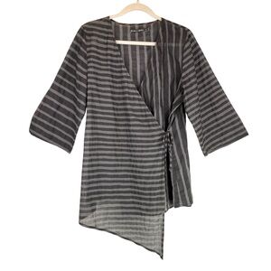 Gudrun Sjödén Striped  Organic Cotton Asymmetrical Wrap Top Black Gray Sz S